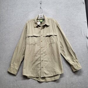 VINTAGE Cabela's Men Button Up Shirt Large Tall Beige Ripstop Fishing Workshirt